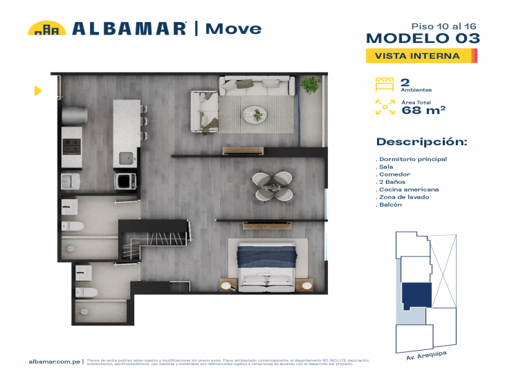 Plano del modelo Modelo 3A del proyecto Albamar | Move en Miraflores