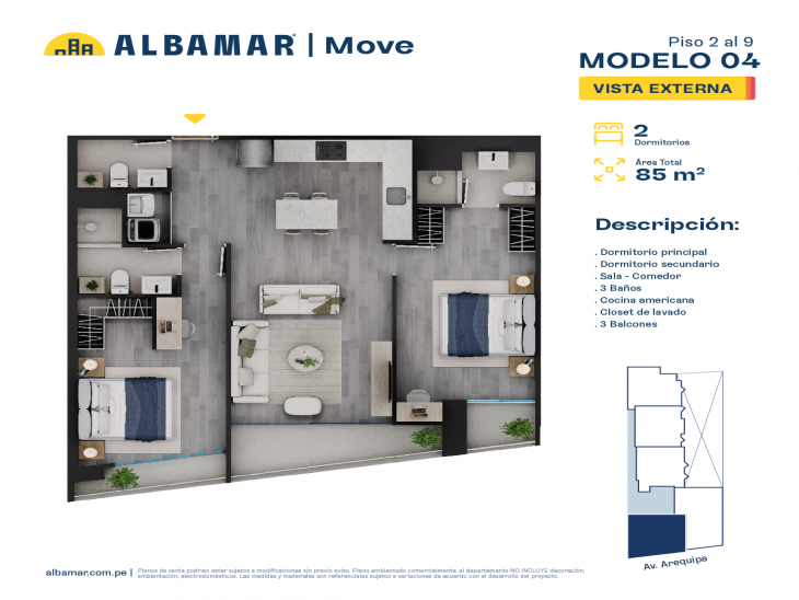 Plano del modelo Modelo 4 del proyecto Albamar | Move en Miraflores