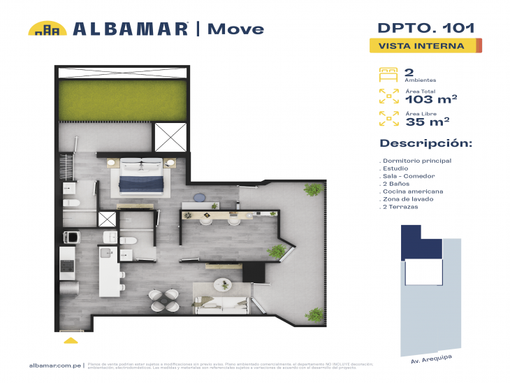 Plano del modelo Modelo 1A del proyecto Albamar | Move en Miraflores