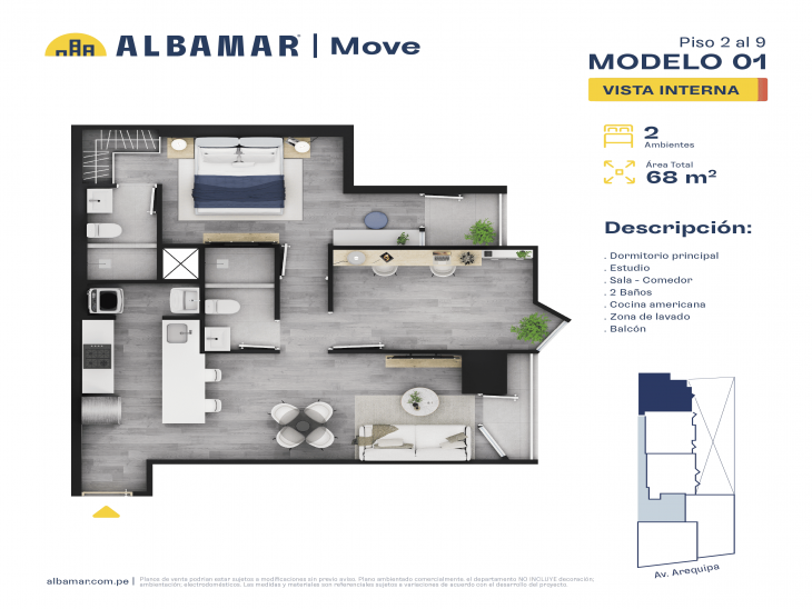 Plano del modelo Modelo 1 del proyecto Albamar | Move en Miraflores