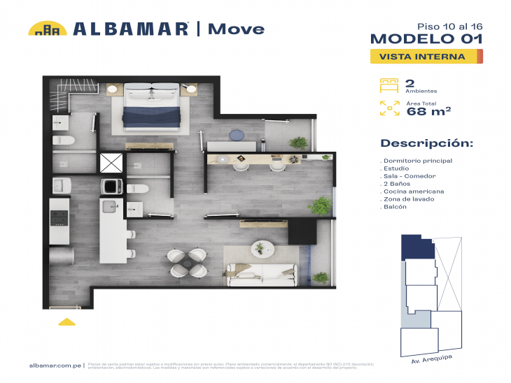 Plano del modelo Modelo 1B del proyecto Albamar | Move en Miraflores