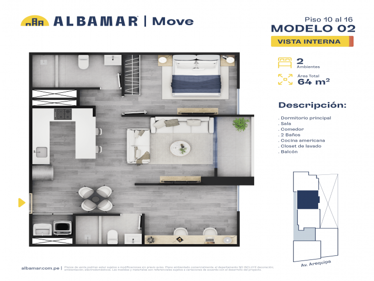 Plano del modelo Modelo 2B del proyecto Albamar | Move en Miraflores