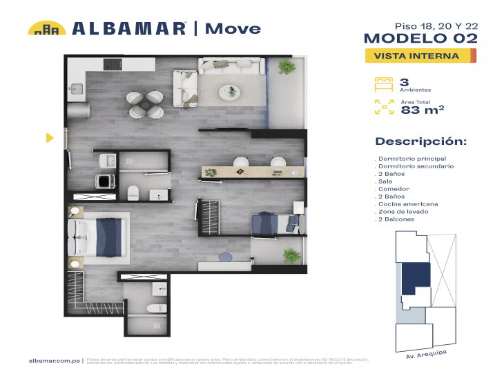 Plano del modelo Modelo 2C del proyecto Albamar | Move en Miraflores