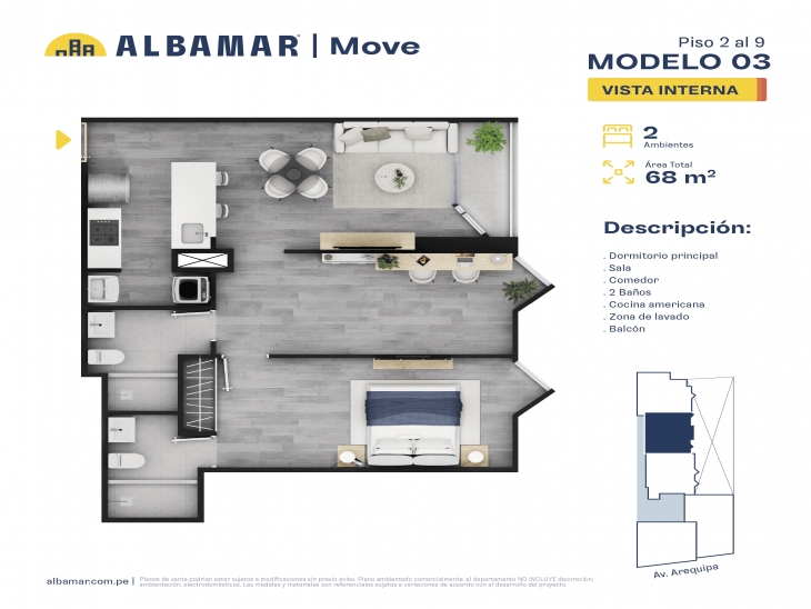 Plano del modelo Modelo 3 del proyecto Albamar | Move en Miraflores