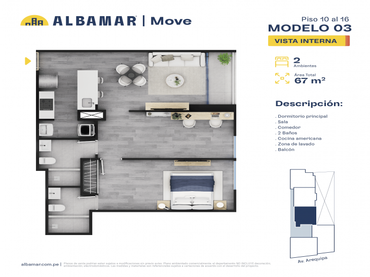 Plano del modelo Modelo 3A del proyecto Albamar | Move en Miraflores