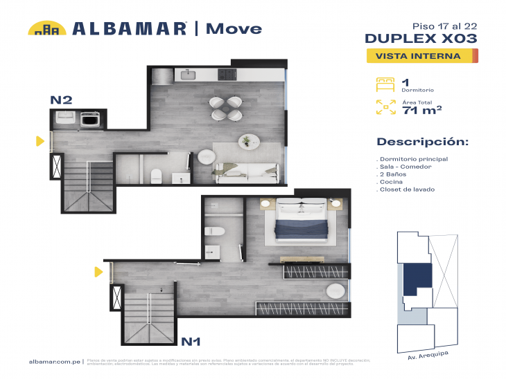 Plano del modelo Modelo 3B del proyecto Albamar | Move en Miraflores
