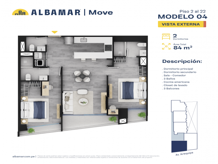 Plano del modelo Modelo 4 del proyecto Albamar | Move en Miraflores