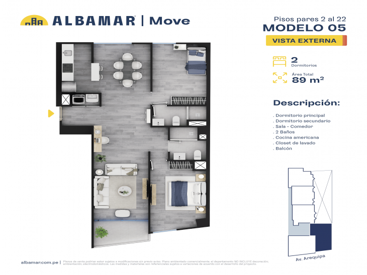 Plano del modelo Modelo 5 del proyecto Albamar | Move en Miraflores
