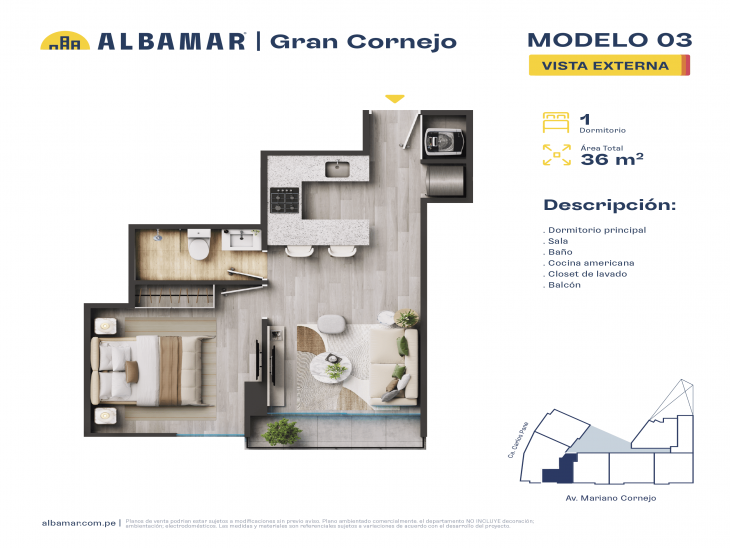 Plano del modelo C del proyecto Albamar | Gran Cornejo en Breña
