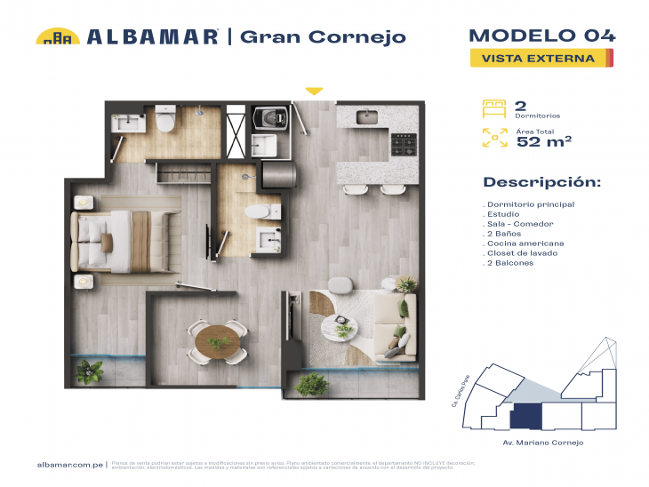 Plano del modelo D del proyecto Albamar | Gran Cornejo en Breña