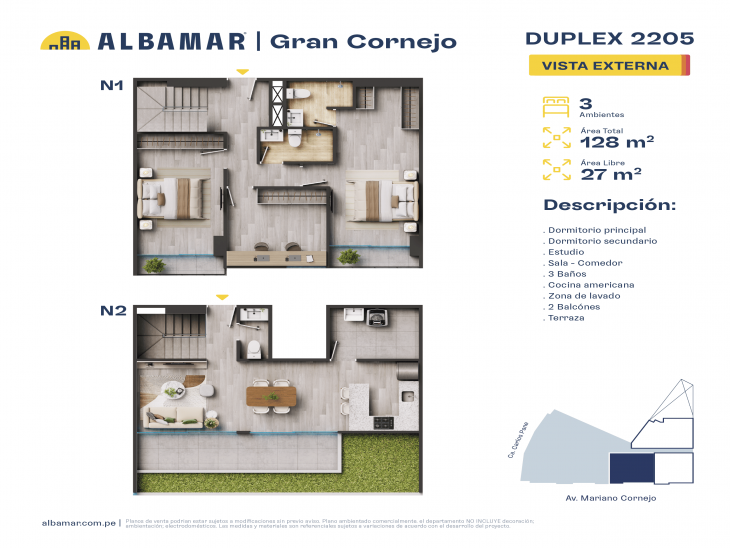 Plano del modelo F del proyecto Albamar | Gran Cornejo en Breña