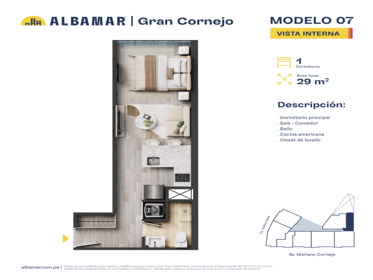 Plano del modelo I del proyecto Albamar | Gran Cornejo en Breña