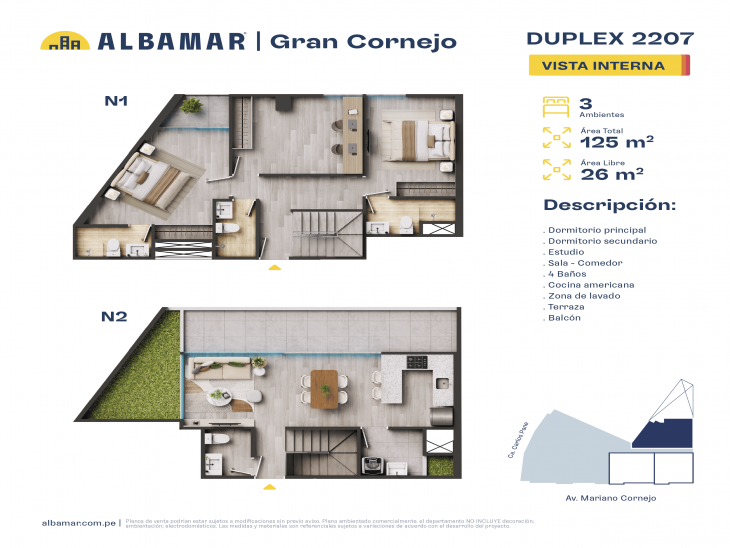 Plano del modelo J del proyecto Albamar | Gran Cornejo en Breña