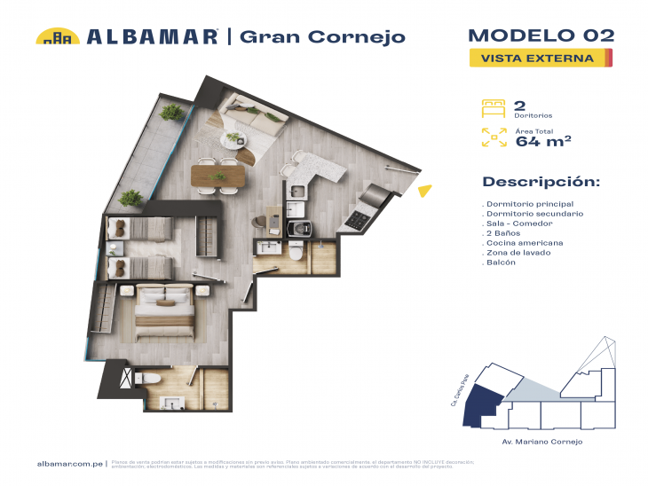 Plano del modelo B del proyecto Albamar | Gran Cornejo en Breña