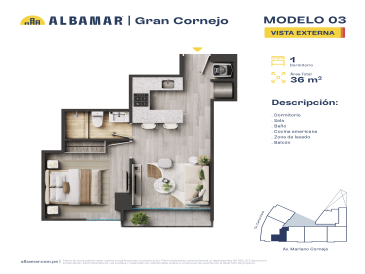 Plano del modelo C del proyecto Albamar | Gran Cornejo en Breña