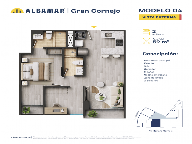 Plano del modelo D del proyecto Albamar | Gran Cornejo en Breña