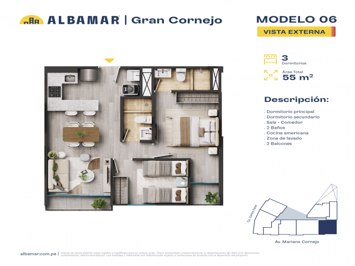 Plano del modelo G del proyecto Albamar | Gran Cornejo en Breña