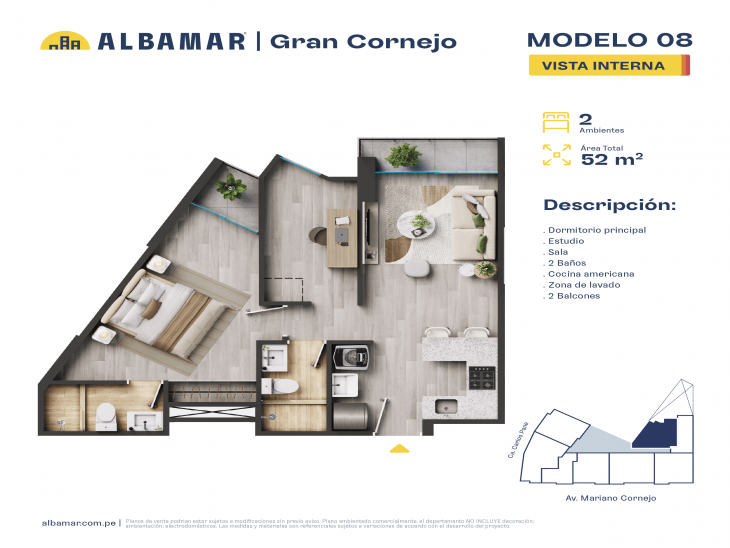 Plano del modelo K del proyecto Albamar | Gran Cornejo en Breña