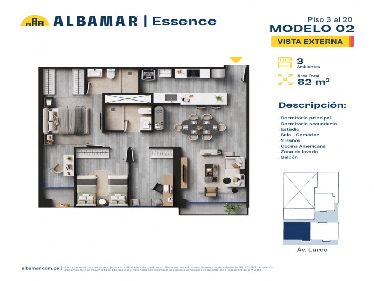 Plano del modelo Modelo 2 del proyecto Albamar | Essence en Miraflores