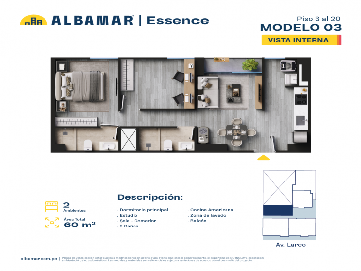 Plano del modelo Modelo 3 del proyecto Albamar | Essence en Miraflores