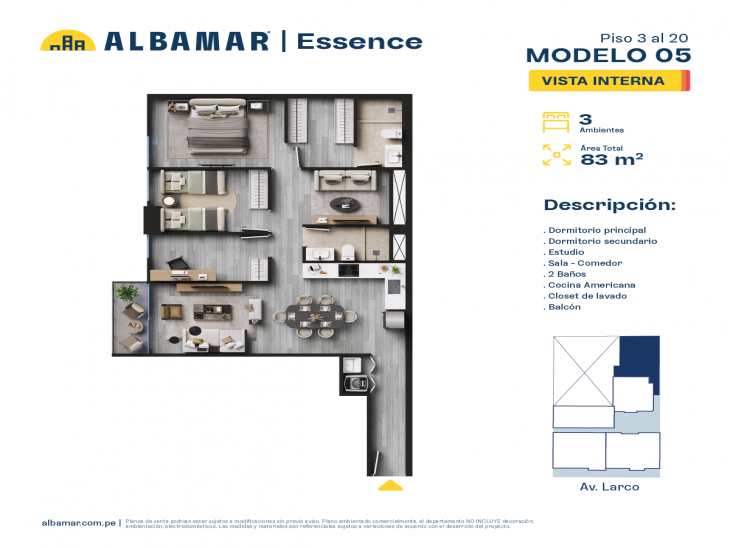 Plano del modelo Modelo 5B del proyecto Albamar | Essence en Miraflores