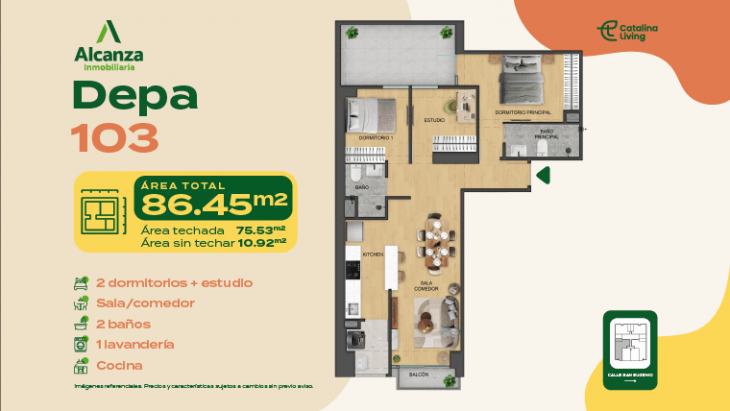 Plano del modelo 103 del proyecto CATALINA LIVING en La Victoria