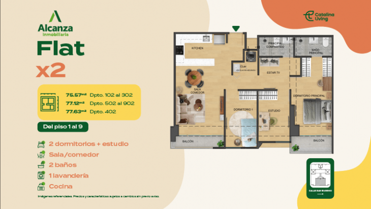 Plano del modelo X2 del proyecto CATALINA LIVING en La Victoria