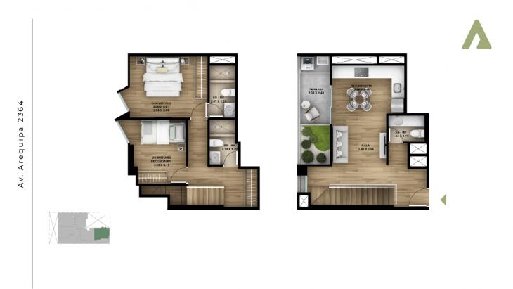 Plano del modelo DUPLEX 2206 del proyecto Nara en Lince