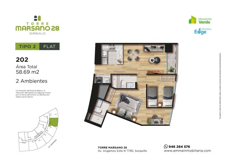 Plano del modelo 2 del proyecto Torre Marsano 28 en Surquillo