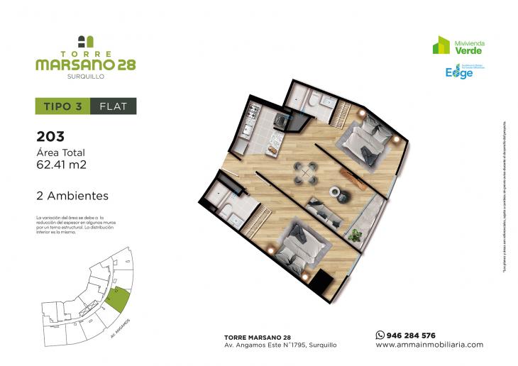Plano del modelo 3 del proyecto Torre Marsano 28 en Surquillo