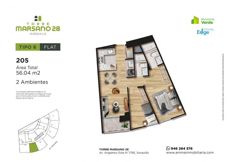 Plano del modelo 6 del proyecto Torre Marsano 28 en Surquillo
