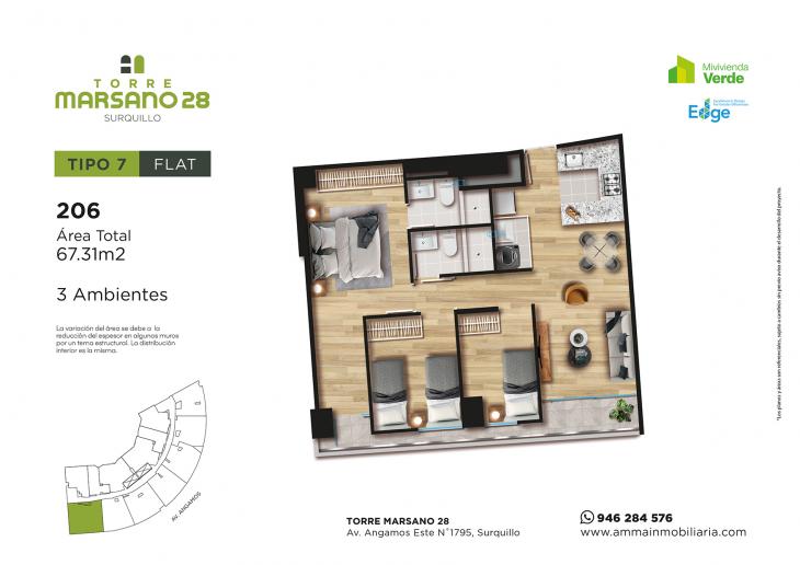 Plano del modelo 7 del proyecto Torre Marsano 28 en Surquillo