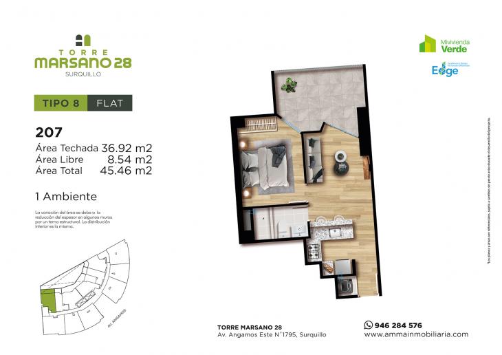 Plano del modelo 8 del proyecto Torre Marsano 28 en Surquillo