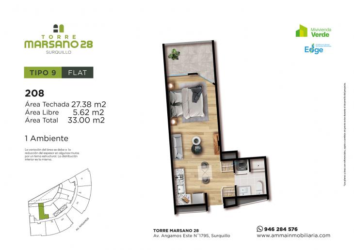 Plano del modelo 9 del proyecto Torre Marsano 28 en Surquillo
