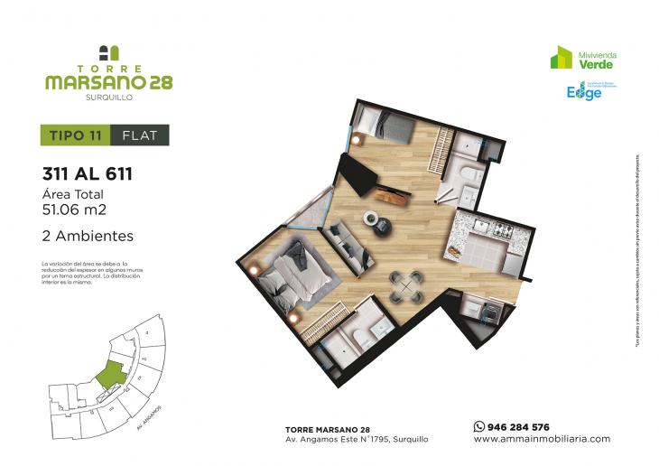 Plano del modelo 11 del proyecto Torre Marsano 28 en Surquillo