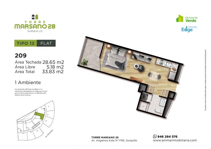 Plano del modelo 12 del proyecto Torre Marsano 28 en Surquillo