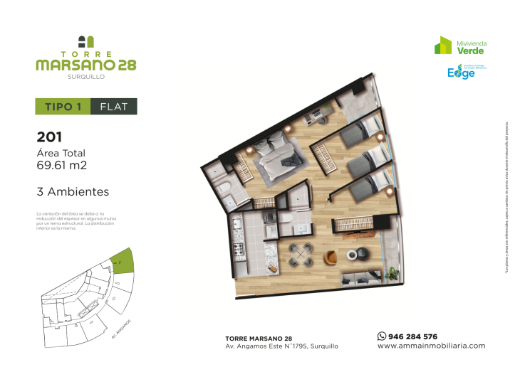 Plano del modelo 1 del proyecto Torre Marsano 28 en Surquillo