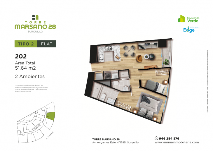 Plano del modelo 2 del proyecto Torre Marsano 28 en Surquillo