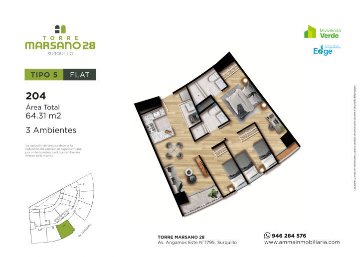 Plano del modelo 4 del proyecto Torre Marsano 28 en Surquillo