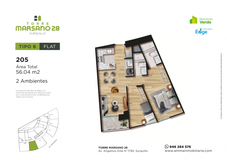 Plano del modelo 5 del proyecto Torre Marsano 28 en Surquillo