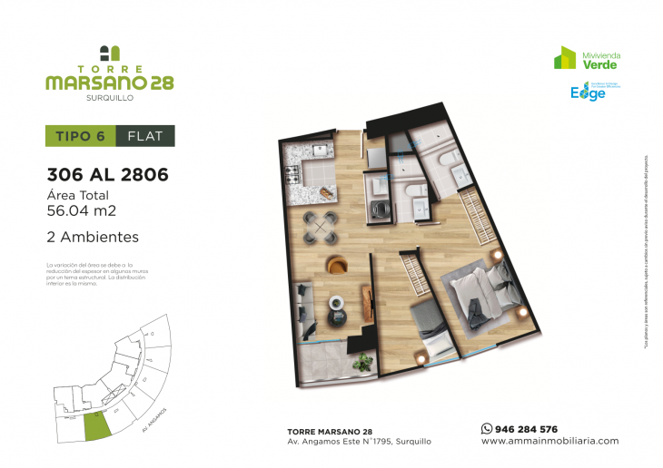 Plano del modelo 6 del proyecto Torre Marsano 28 en Surquillo