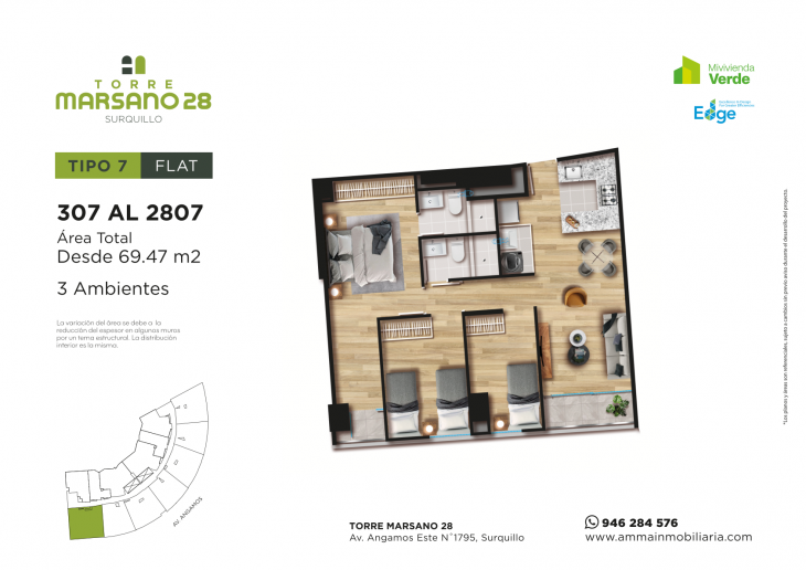 Plano del modelo 7 del proyecto Torre Marsano 28 en Surquillo