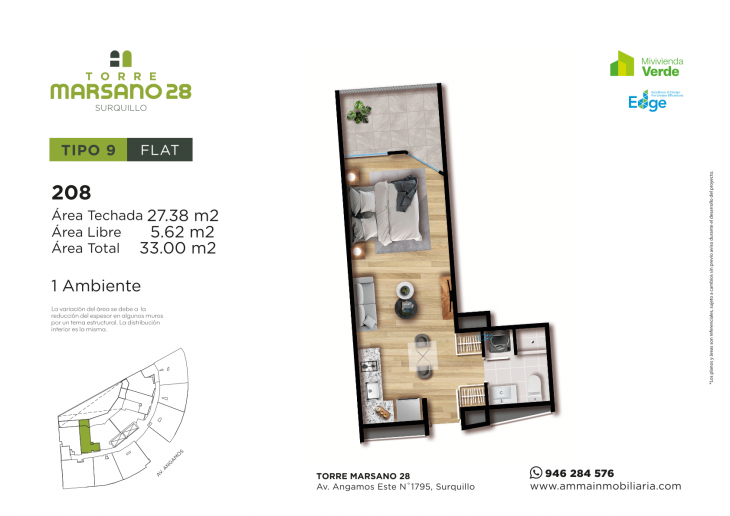 Plano del modelo 8 del proyecto Torre Marsano 28 en Surquillo