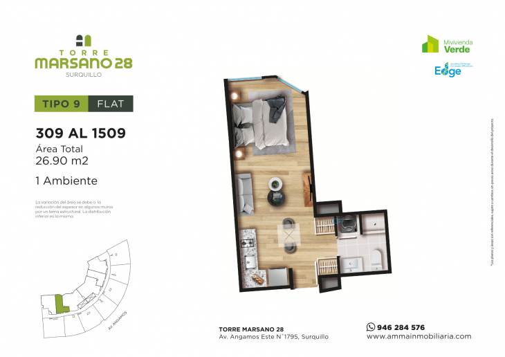 Plano del modelo 9 del proyecto Torre Marsano 28 en Surquillo