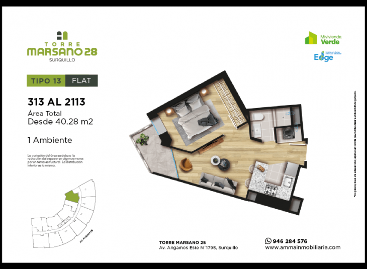 Plano del modelo 13 del proyecto Torre Marsano 28 en Surquillo