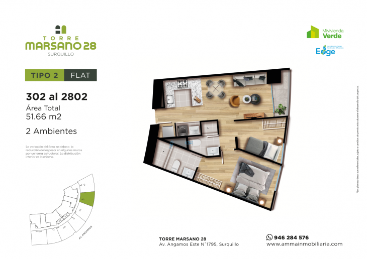 Plano del modelo 2 del proyecto Torre Marsano 28 en Surquillo