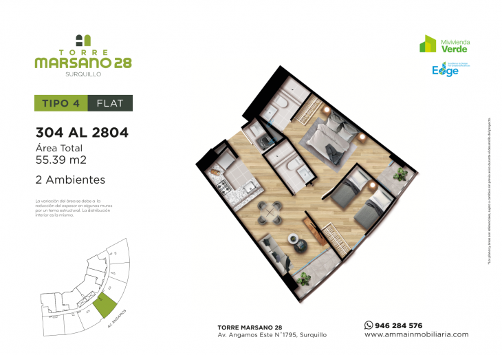 Plano del modelo 4 del proyecto Torre Marsano 28 en Surquillo