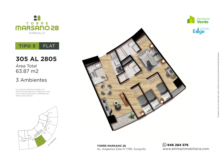 Plano del modelo 5 del proyecto Torre Marsano 28 en Surquillo