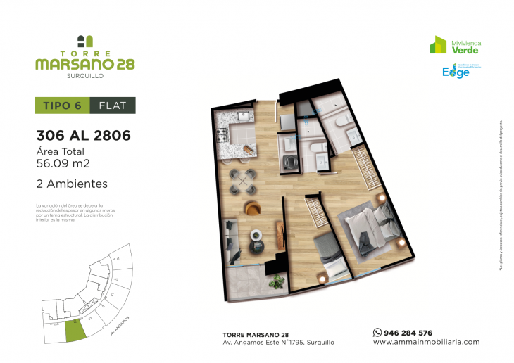 Plano del modelo 6 del proyecto Torre Marsano 28 en Surquillo