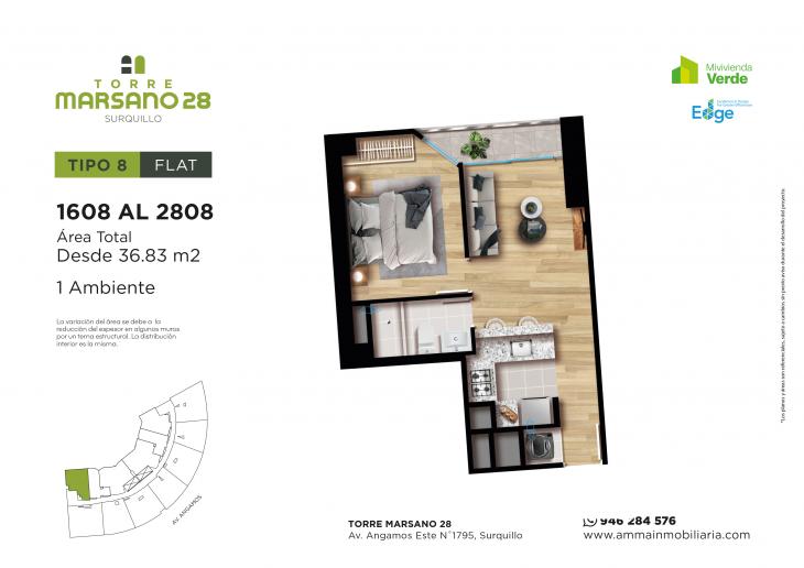 Plano del modelo 8 del proyecto Torre Marsano 28 en Surquillo